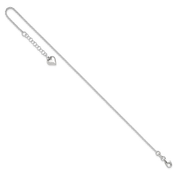 925 Sterling Silver Polished Heart Charm 9" + 1" Ext. Summer Fine Jewelry Anklet - Picture 7 of 7